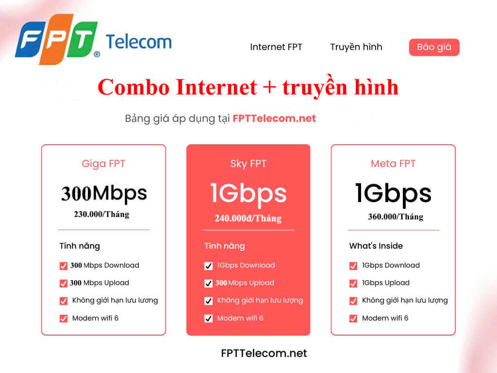 bảng giá lắp mạng combo truyền hình fpt